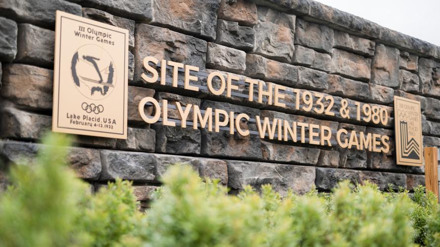 Site of the 1932 and 1980 Olympic Winter Games stone sign.