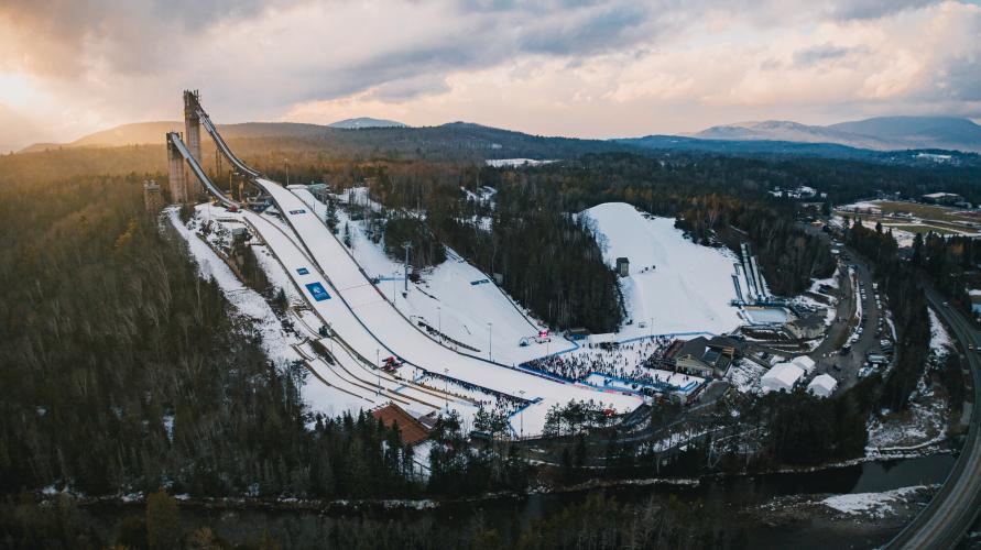 The Olympic Ski Jumps in the winter.