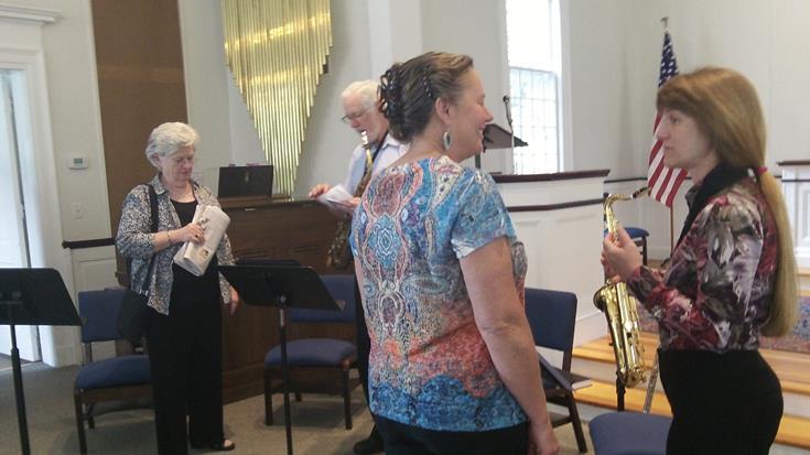 Adk. Harper Martha Gallagher chatting with Sue of Adk. Saxes