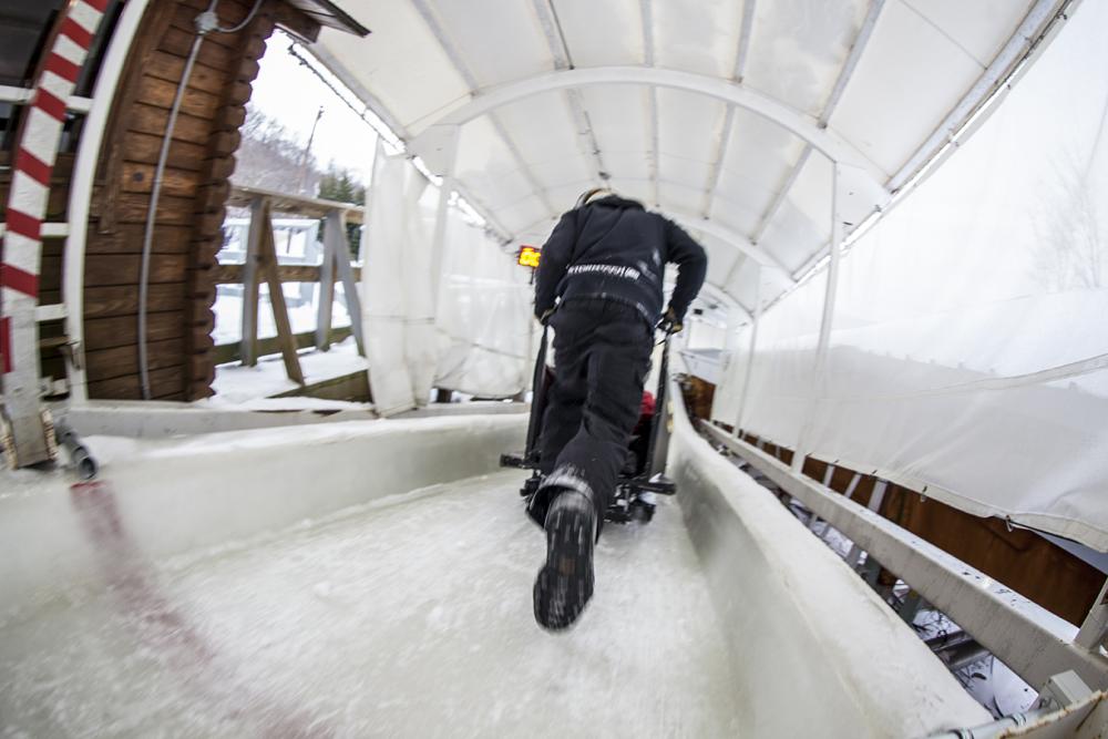 Bobsled ride heading down the start ramp Bobsled ride heading down the start ramp
