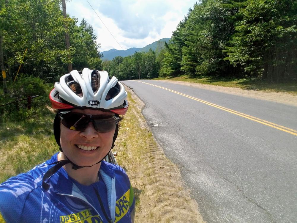 Toni Patnode rides on Silver Lake Road. Image courtesy: Toni Patnode