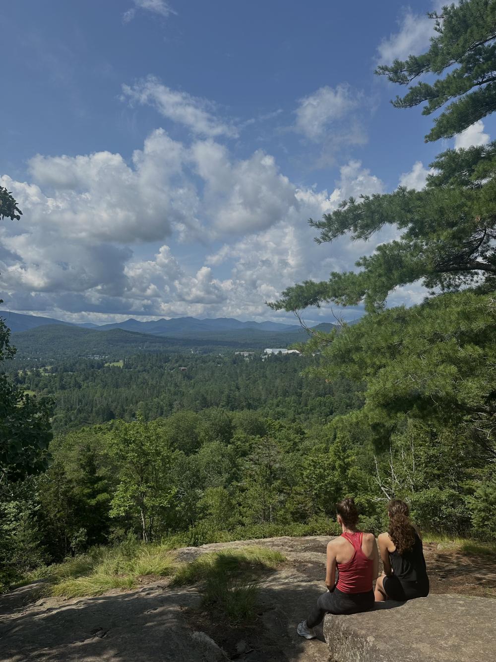 Looking out over the scenic mountain town of Lake Placid from an overlook.