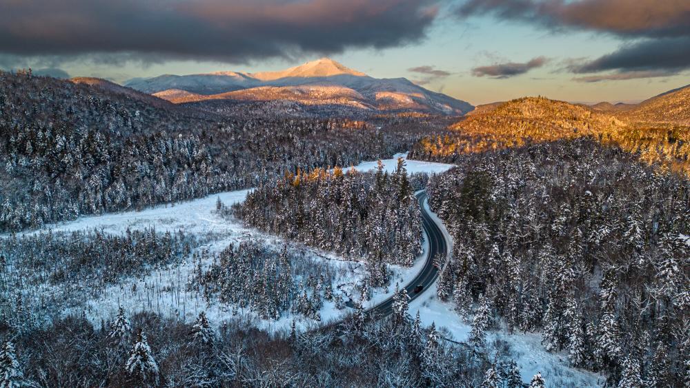 An icy frozen drive in the mountains.