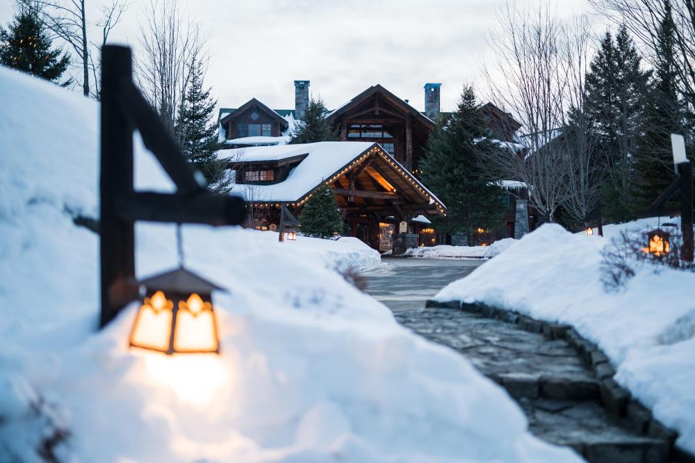 A lodge in the snow.