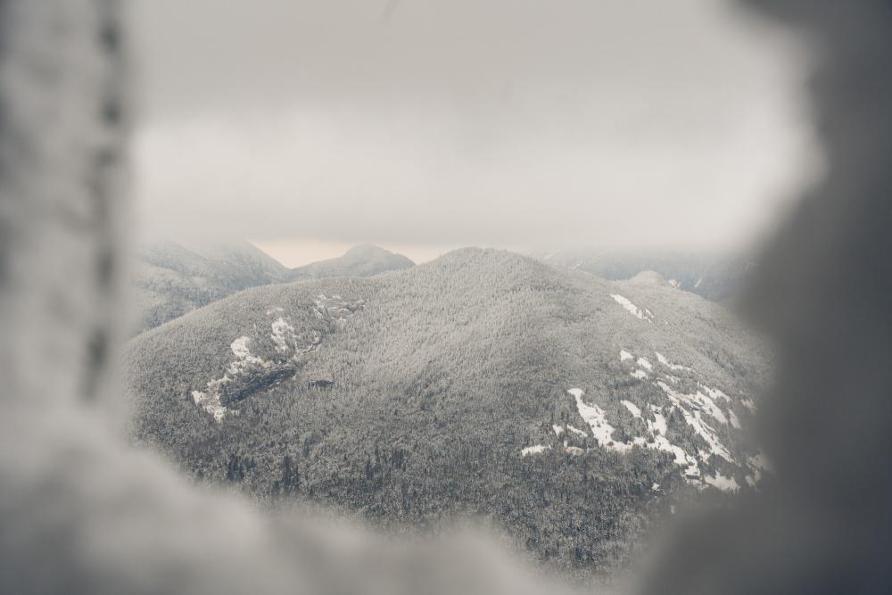 The view from a firetower in the High Peaks in winter