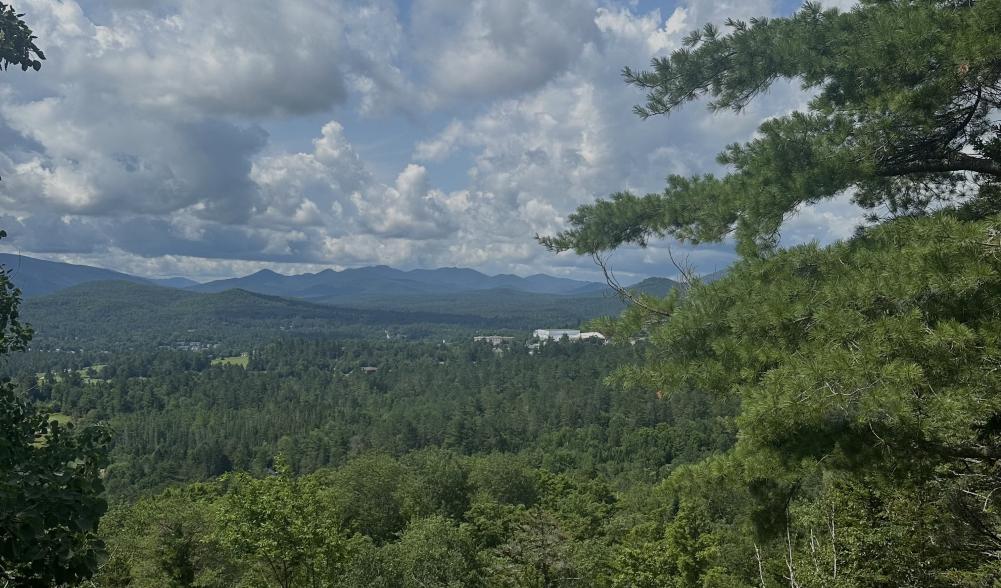 Looking out over the scenic mountain town of Lake Placid from an overlook.