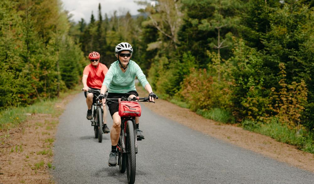 Two bikers on the Adirondack Rail Trail