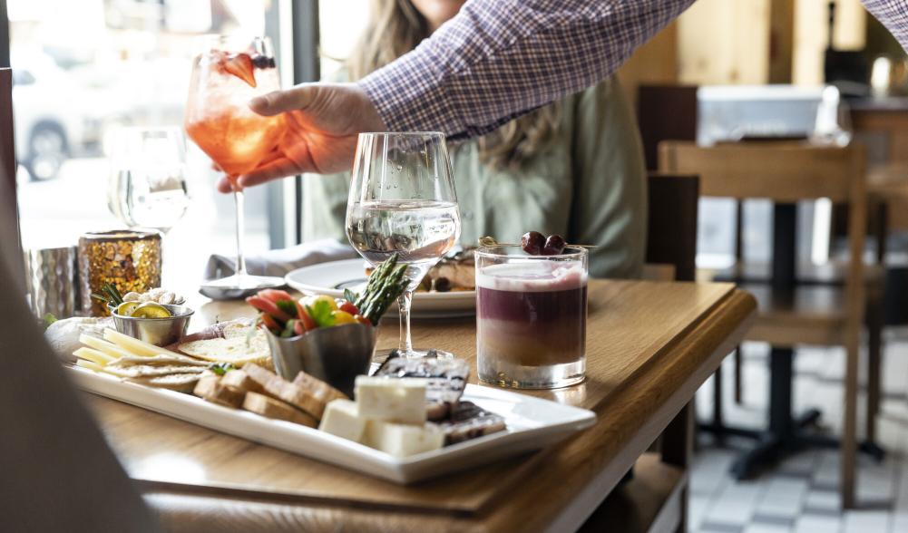 A charcuterie board paired with craft cocktails.