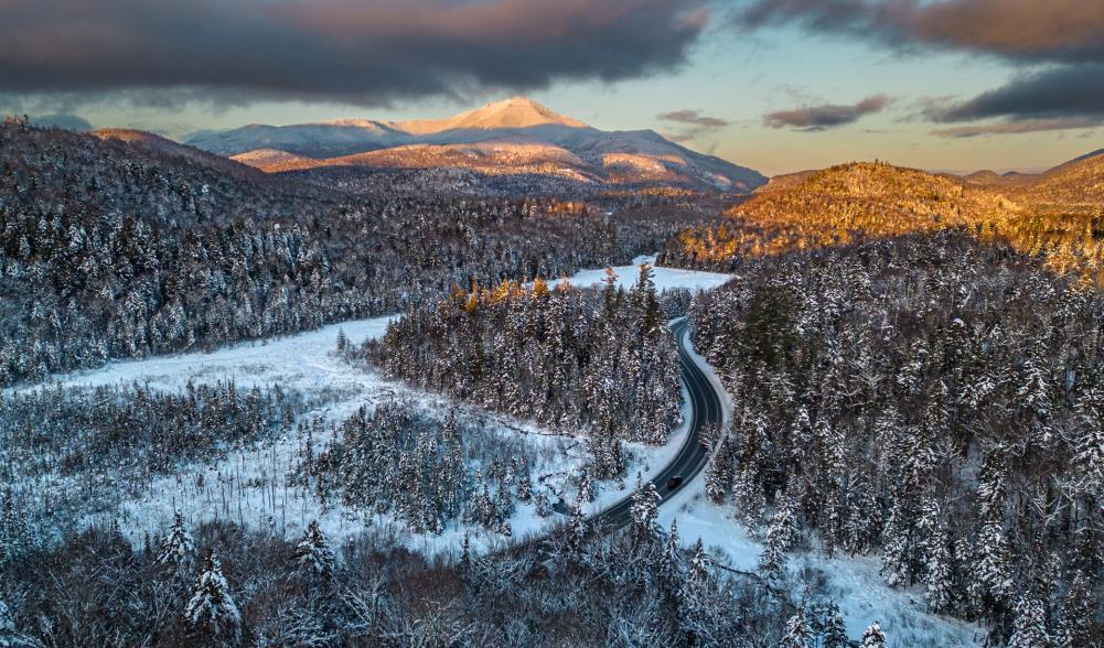 An icy frozen drive in the mountains.