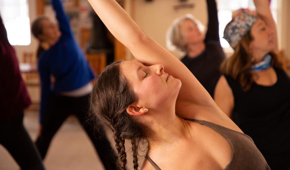 A group of women practiced yoga.