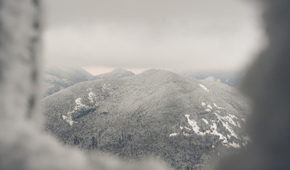 The view from a firetower in the High Peaks in winter