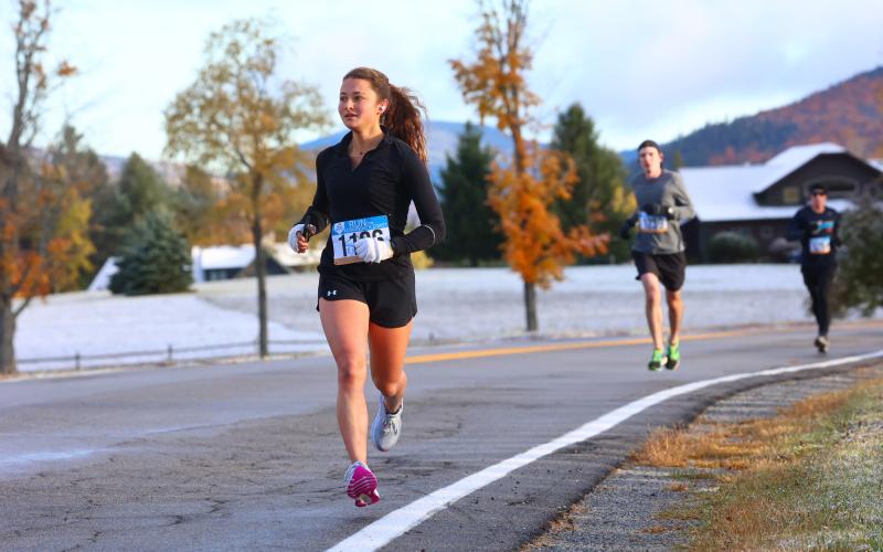 Runner in shorts on frosty fall morning