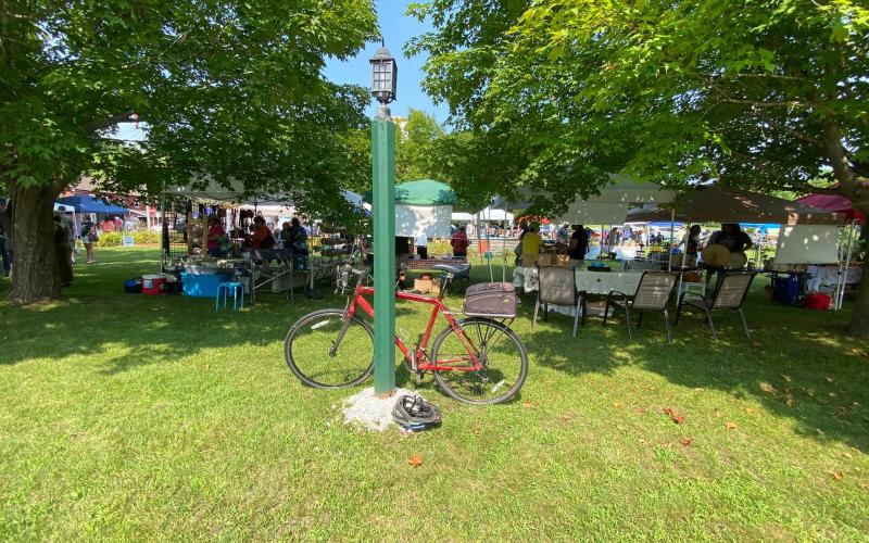 Bike leaning against lamp post at Jay Day Celebration