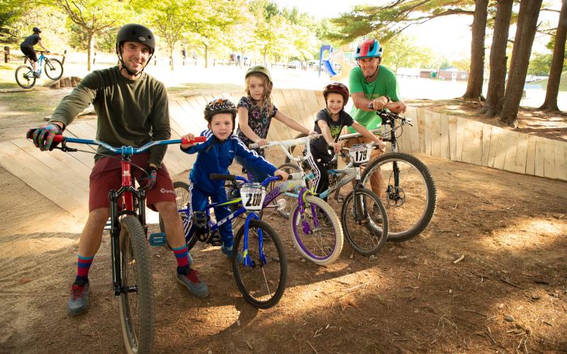 Group of happy folks on bikes