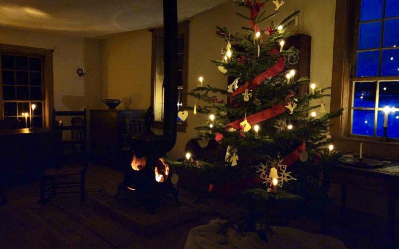 Dining Room and parlor with Christmas tree