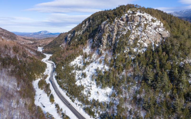 A mountain pass road in the winter