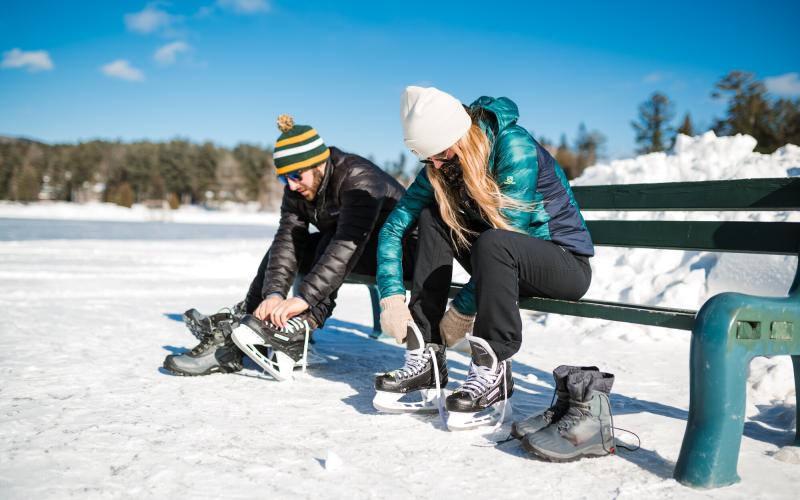 Strapping on skates at Mirror Lake