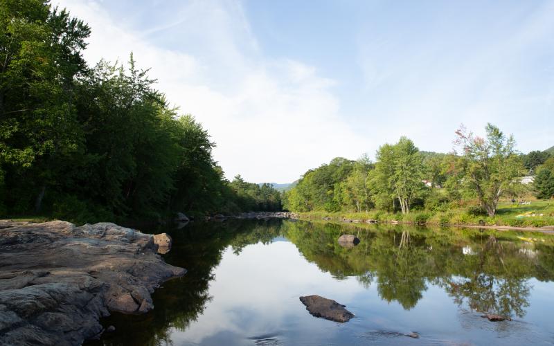 Upstream of Jay Rocks, the Ausable River deepens for more swimming.