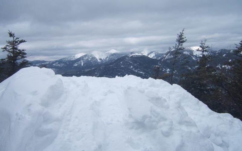 A balcony of snow at an overlook