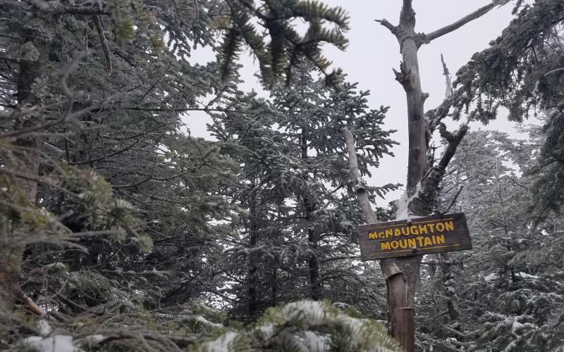 A summit sign for MacNaughton Mountain